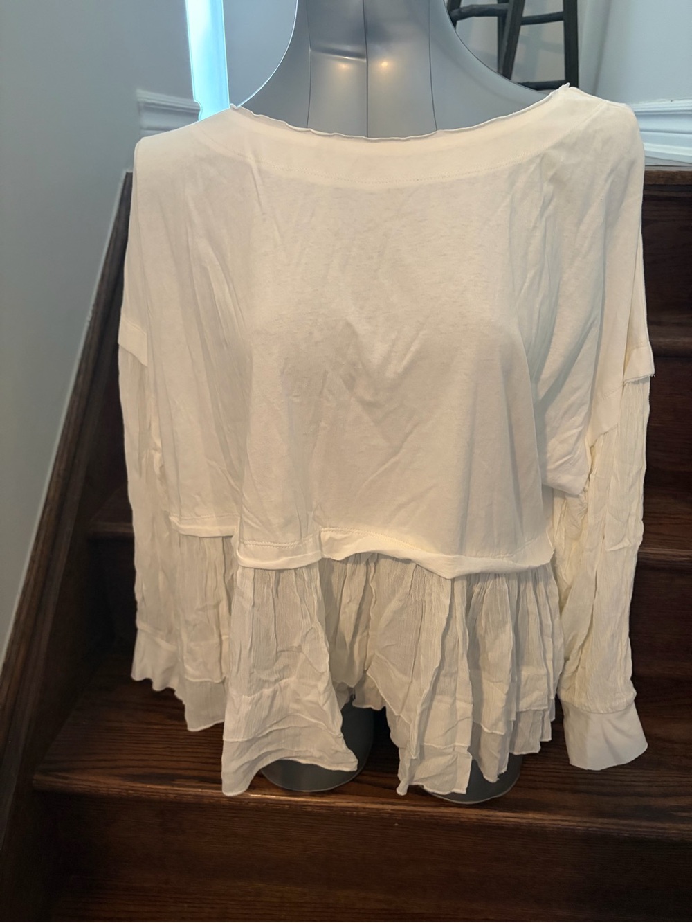 Layered White Ruffle Tunic Top - Lightweight Long Sleeve